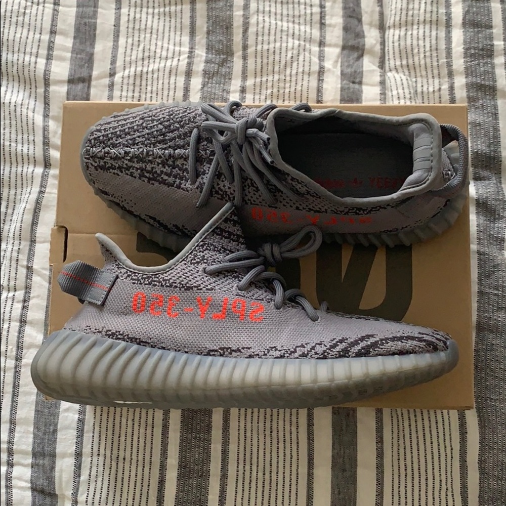 Yeezy Boost 350 V2 Grey Knit with Orange SPLY-350 Accent